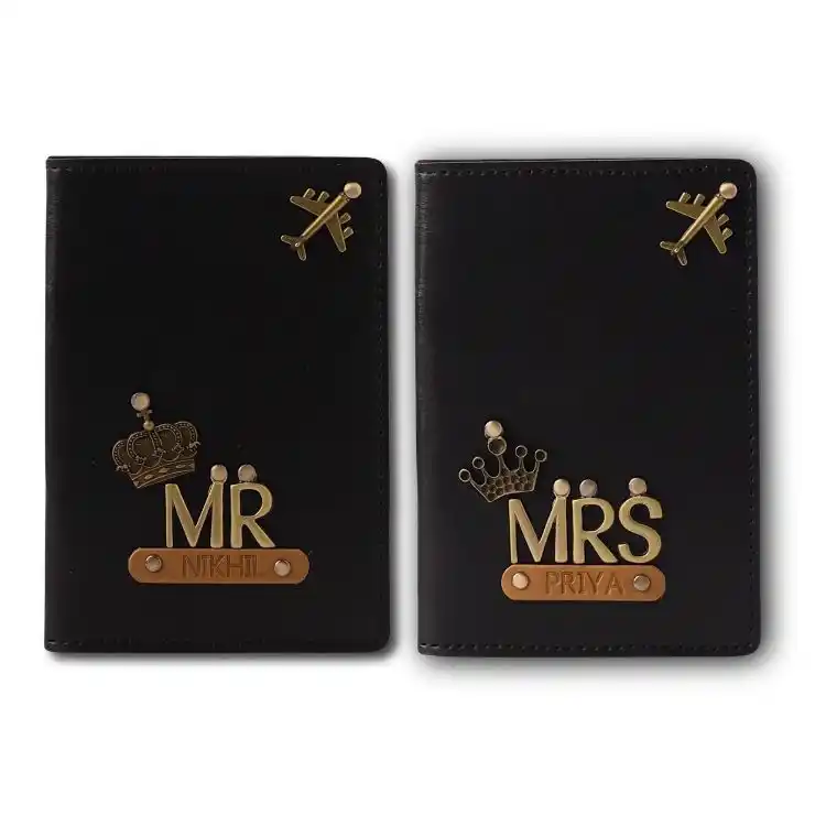Black Personalized Mr and Mrs Passport Cover in India